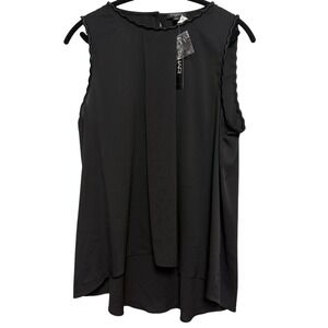 Tahari ASL Black Scalloped Neck Sleeveless Hi Low Blouse Top Women's Large